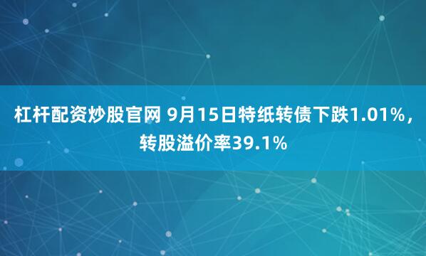 杠杆配资炒股官网 9月15日特纸转债下跌1.01%，转股溢价率39.1%
