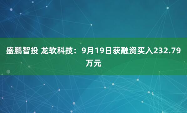 盛鹏智投 龙软科技:9月19日获融资买入232.79万元