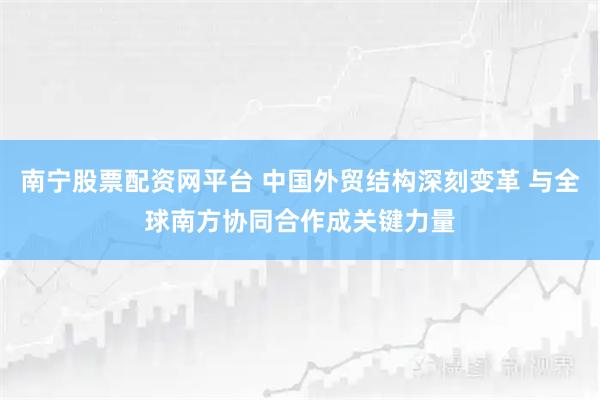 南宁股票配资网平台 中国外贸结构深刻变革 与全球南方协同合作成关键力量